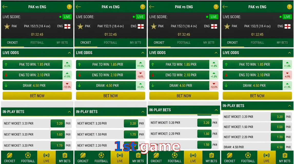 Game list for 1St Game bet section